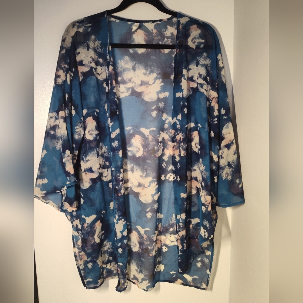 Pinkblush Blue Floral Sheer Kimono
